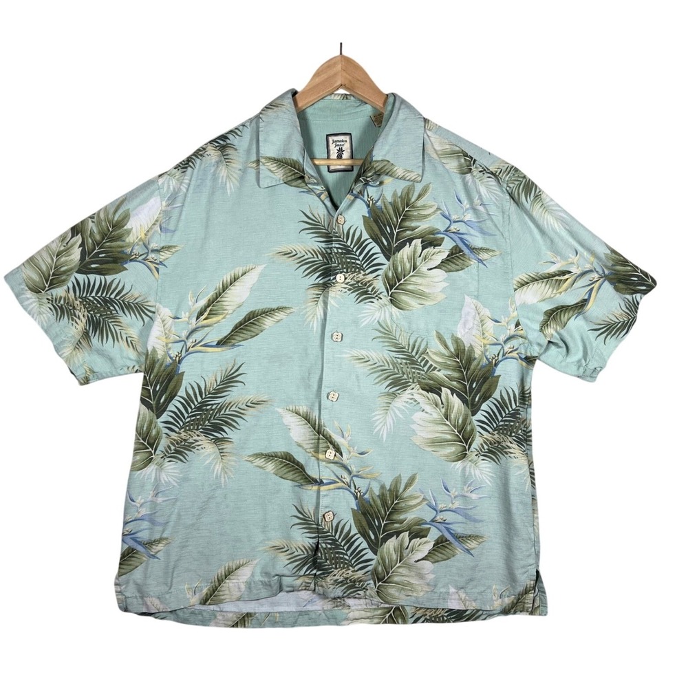 Jamaica Jaxx Silk Hawaiian Shirt XL Tropical Floral Button Down Resort‎ Wear